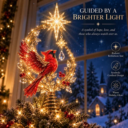 Scarlet Guardian – Lighted Tree Topper with Warm Glow | Christmas Star Decor🐦