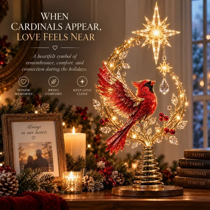 Scarlet Guardian – Lighted Tree Topper with Warm Glow | Christmas Star Decor🐦