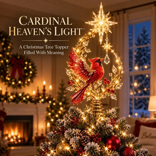 Scarlet Guardian – Lighted Tree Topper with Warm Glow | Christmas Star Decor🐦