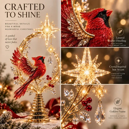 Scarlet Guardian – Lighted Tree Topper with Warm Glow | Christmas Star Decor🐦