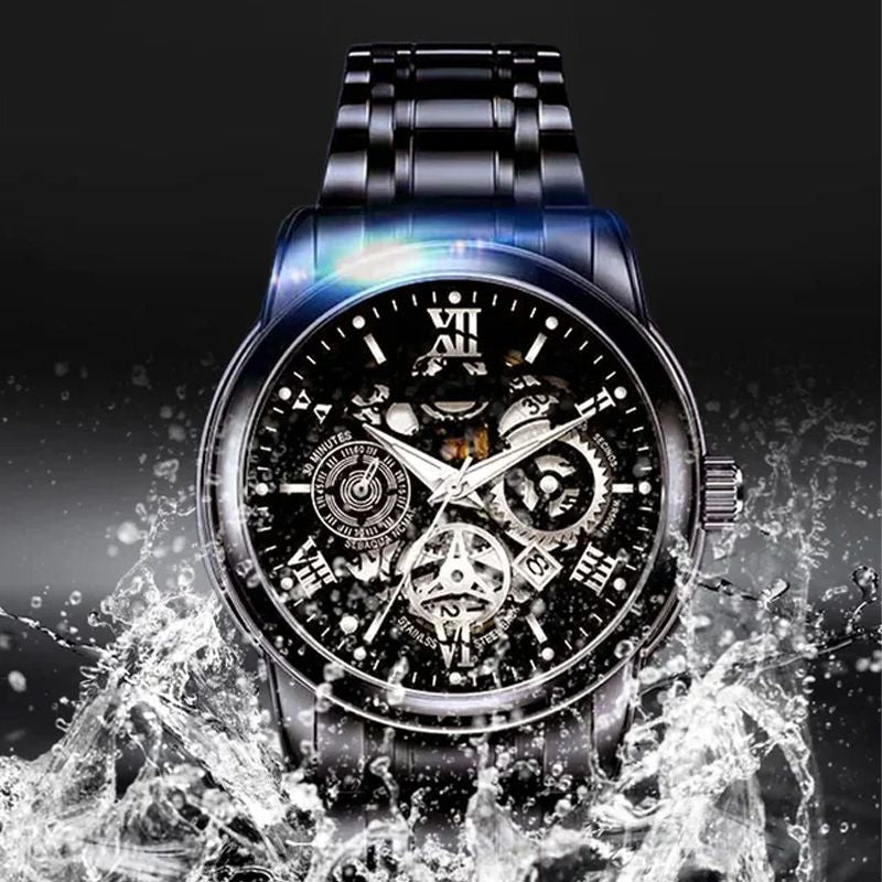 🔥Men's Waterproof Roman Skeleton Automatic Mechanical Watch