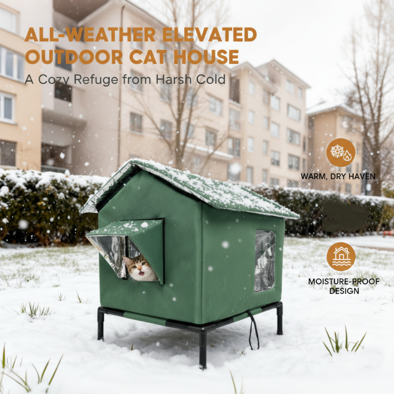 Elevated Outdoor Cat Shelter 🐈 – Waterproof Foldable Insulated House