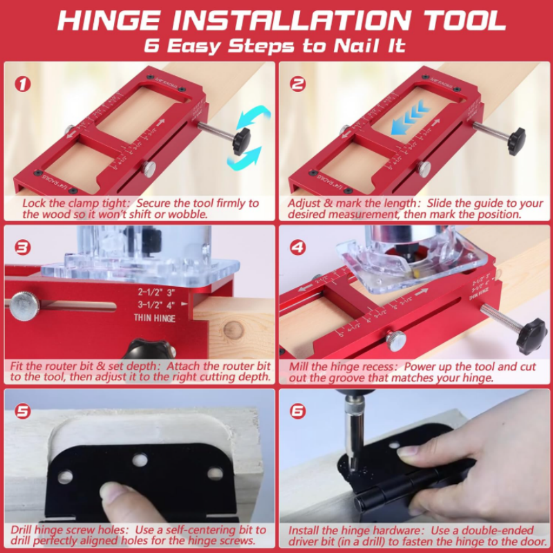 Adjustable Door Hinge Routing Jig 🔧 – 6061 Aluminum Precision Guide, 2.5"–5"