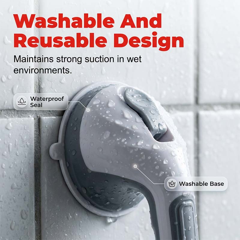 🚿 Removable Bathroom Support Handle ✨ No-Drill Suction Mount for Tile & Glass, Reusable Stability Aid for Safer Showers and Tubs 🔒