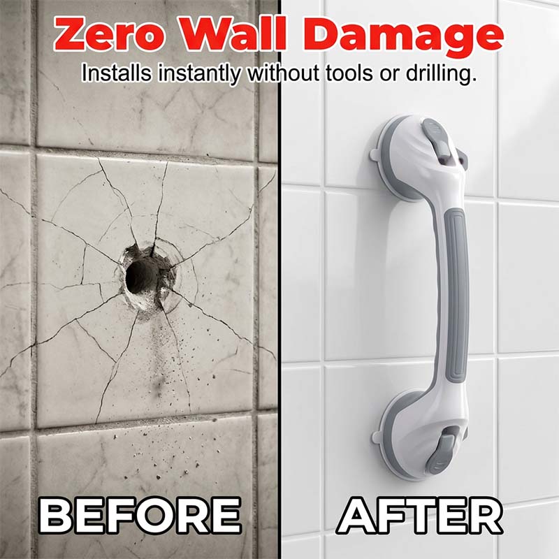 🚿 Removable Bathroom Support Handle ✨ No-Drill Suction Mount for Tile & Glass, Reusable Stability Aid for Safer Showers and Tubs 🔒