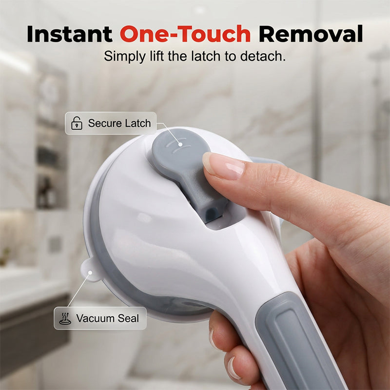 🚿 Removable Bathroom Support Handle ✨ No-Drill Suction Mount for Tile & Glass, Reusable Stability Aid for Safer Showers and Tubs 🔒