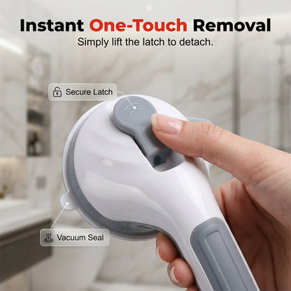 🚿 Removable Bathroom Support Handle ✨ No-Drill Suction Mount for Tile & Glass, Reusable Stability Aid for Safer Showers and Tubs 🔒