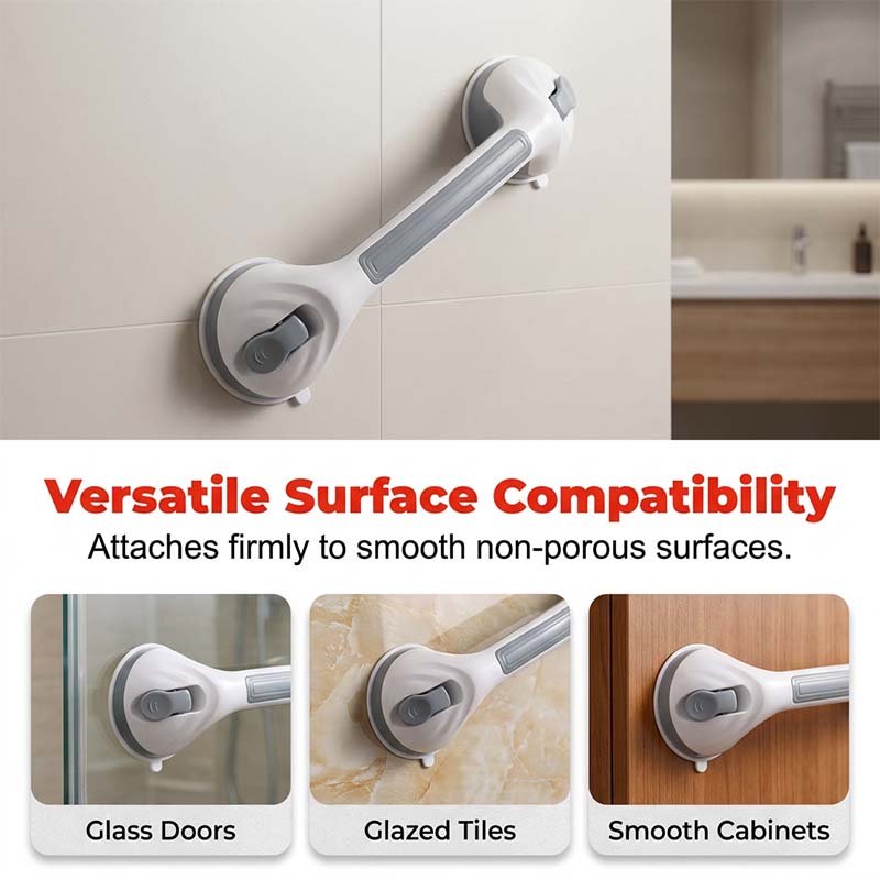 🚿 Removable Bathroom Support Handle ✨ No-Drill Suction Mount for Tile & Glass, Reusable Stability Aid for Safer Showers and Tubs 🔒