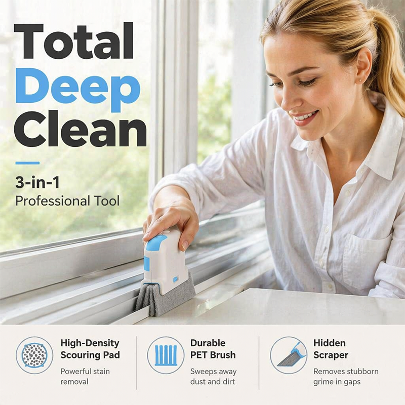 Deep-Clean Window Track Brush 🧽 – 3-in-1 Cleaning Tool for Narrow Grooves