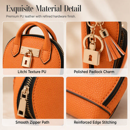 🎉🐚 Mini Shell Bag Keychain – PU Leather Lipstick Coin Purse with Golden Padlock & Tassel ✨
