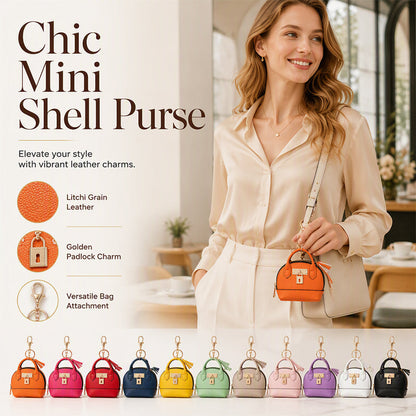 🎉🐚 Mini Shell Bag Keychain – PU Leather Lipstick Coin Purse with Golden Padlock & Tassel ✨