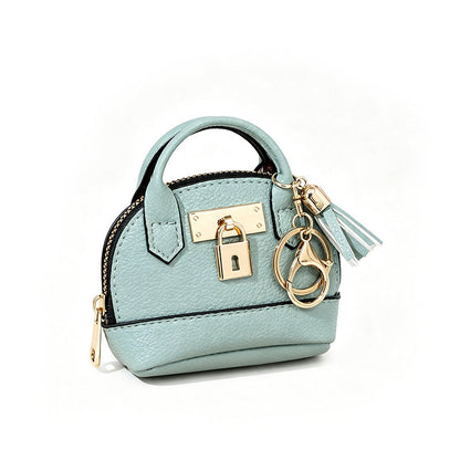 🎉🐚 Mini Shell Bag Keychain – PU Leather Lipstick Coin Purse with Golden Padlock & Tassel ✨