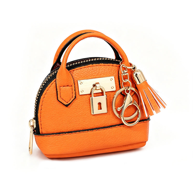 🎉🐚 Mini Shell Bag Keychain – PU Leather Lipstick Coin Purse with Golden Padlock & Tassel ✨