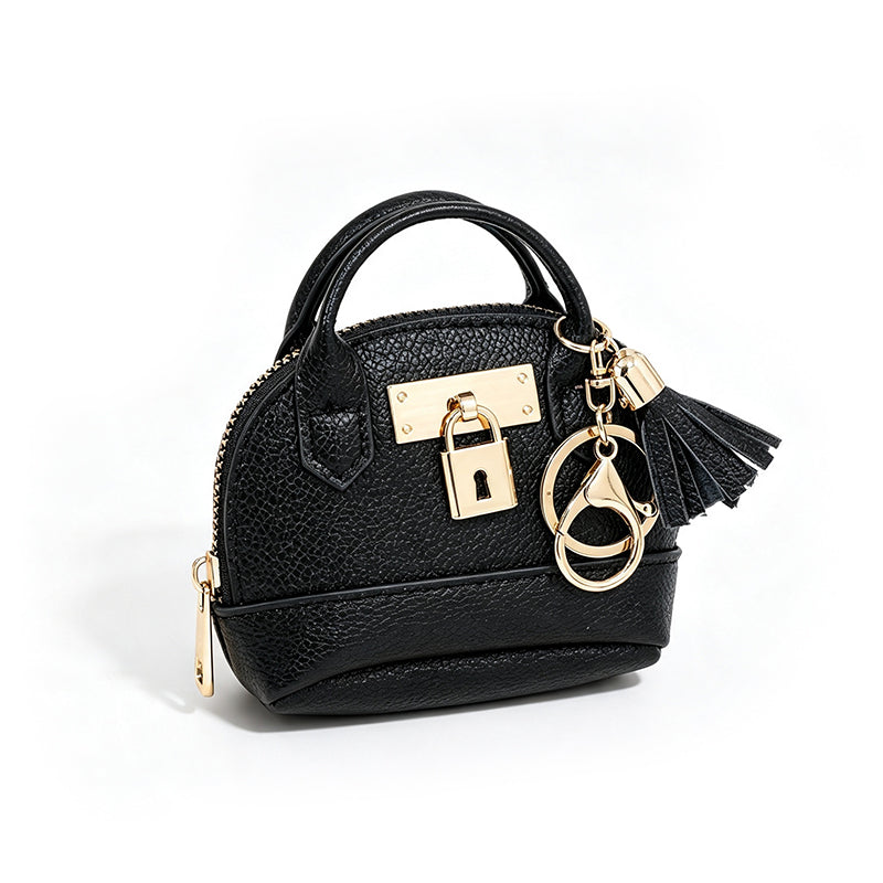 🎉🐚 Mini Shell Bag Keychain – PU Leather Lipstick Coin Purse with Golden Padlock & Tassel ✨