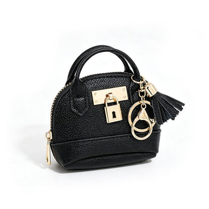 🎉🐚 Mini Shell Bag Keychain – PU Leather Lipstick Coin Purse with Golden Padlock & Tassel ✨