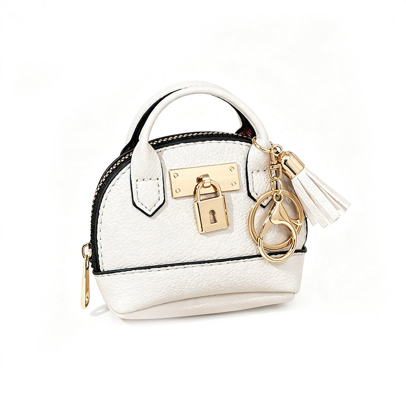 🎉🐚 Mini Shell Bag Keychain – PU Leather Lipstick Coin Purse with Golden Padlock & Tassel ✨