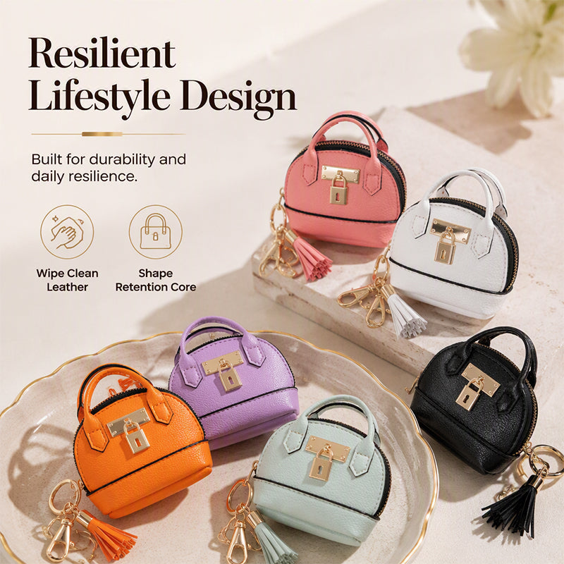 🎉🐚 Mini Shell Bag Keychain – PU Leather Lipstick Coin Purse with Golden Padlock & Tassel ✨