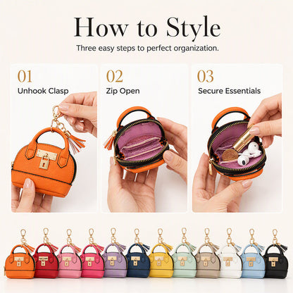 🎉🐚 Mini Shell Bag Keychain – PU Leather Lipstick Coin Purse with Golden Padlock & Tassel ✨