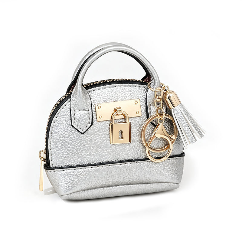 🎉🐚 Mini Shell Bag Keychain – PU Leather Lipstick Coin Purse with Golden Padlock & Tassel ✨