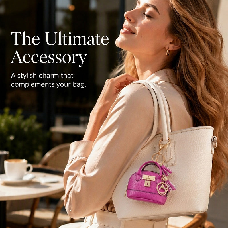 🎉🐚 Mini Shell Bag Keychain – PU Leather Lipstick Coin Purse with Golden Padlock & Tassel ✨