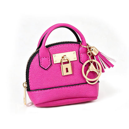 🎉🐚 Mini Shell Bag Keychain – PU Leather Lipstick Coin Purse with Golden Padlock & Tassel ✨