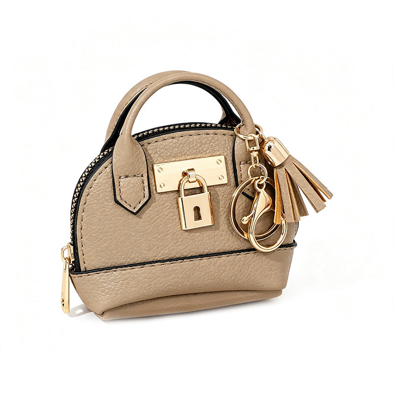 🎉🐚 Mini Shell Bag Keychain – PU Leather Lipstick Coin Purse with Golden Padlock & Tassel ✨