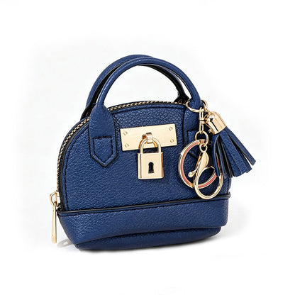 🎉🐚 Mini Shell Bag Keychain – PU Leather Lipstick Coin Purse with Golden Padlock & Tassel ✨