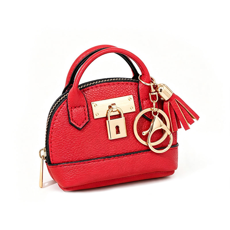 🎉🐚 Mini Shell Bag Keychain – PU Leather Lipstick Coin Purse with Golden Padlock & Tassel ✨