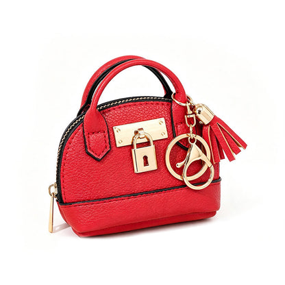 🎉🐚 Mini Shell Bag Keychain – PU Leather Lipstick Coin Purse with Golden Padlock & Tassel ✨