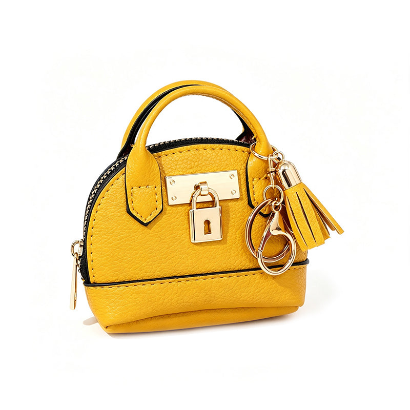 🎉🐚 Mini Shell Bag Keychain – PU Leather Lipstick Coin Purse with Golden Padlock & Tassel ✨