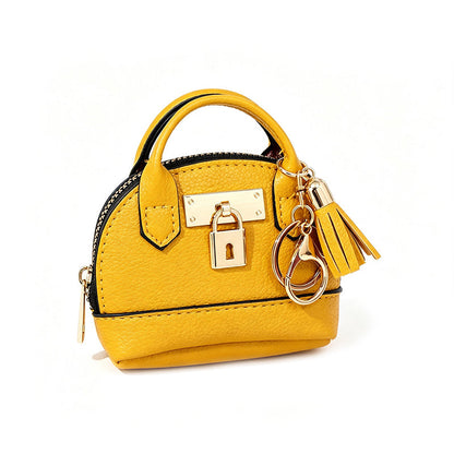 🎉🐚 Mini Shell Bag Keychain – PU Leather Lipstick Coin Purse with Golden Padlock & Tassel ✨