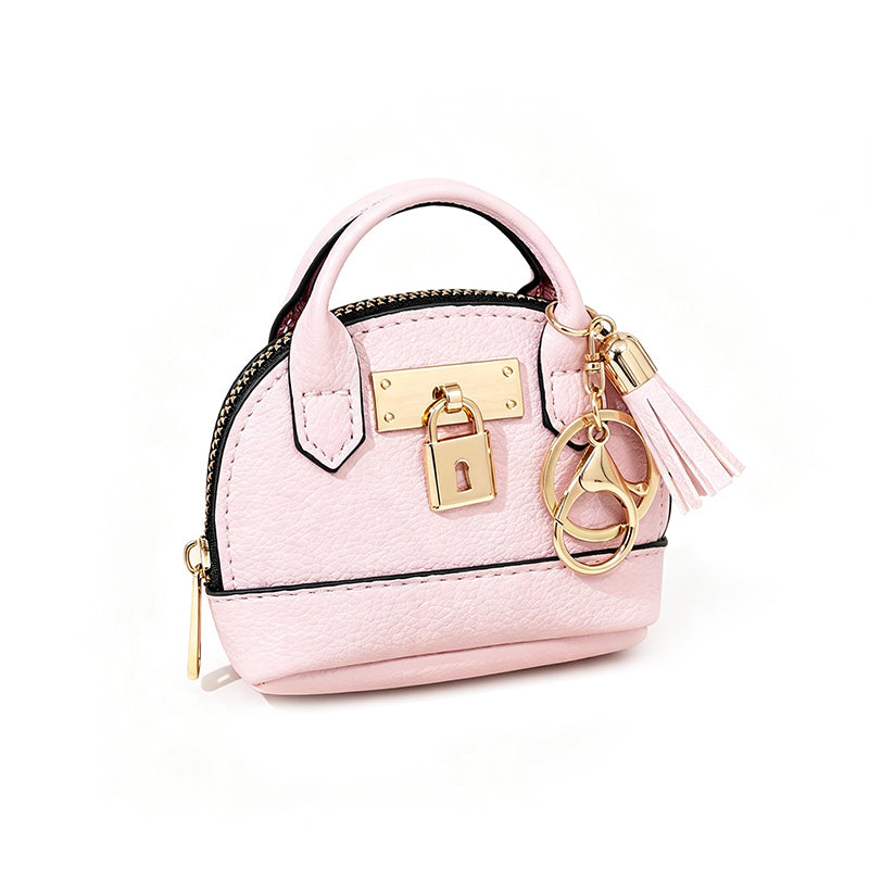 🎉🐚 Mini Shell Bag Keychain – PU Leather Lipstick Coin Purse with Golden Padlock & Tassel ✨