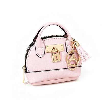 🎉🐚 Mini Shell Bag Keychain – PU Leather Lipstick Coin Purse with Golden Padlock & Tassel ✨