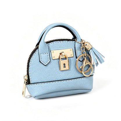 🎉🐚 Mini Shell Bag Keychain – PU Leather Lipstick Coin Purse with Golden Padlock & Tassel ✨