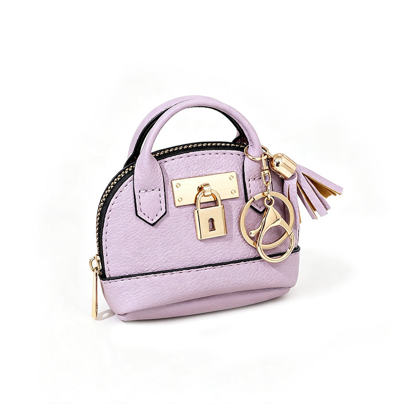 🎉🐚 Mini Shell Bag Keychain – PU Leather Lipstick Coin Purse with Golden Padlock & Tassel ✨