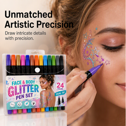 🎉 2026 Sale —Buy 3 Get 2 Free✨✨✨ 24‑Color Face & Body Glitter Marker Set with Dual Tips