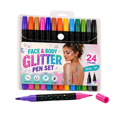 🎉 2026 Sale —Buy 3 Get 2 Free✨✨✨ 24‑Color Face & Body Glitter Marker Set with Dual Tips