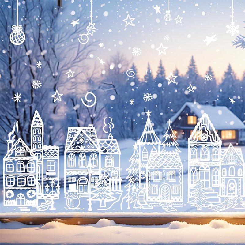 🎄 Merry Christmas Village Window Clings for Festive Holiday Decor ✨