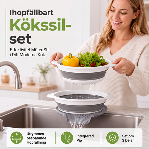 🥗 3-Piece Foldable Colander Set with Drainage Base – Compact Strainers for Pasta, Produce & Veggies 🍝