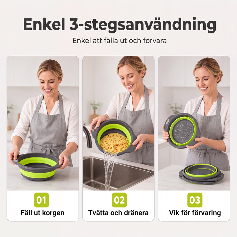 🥗 3-Piece Foldable Colander Set with Drainage Base – Compact Strainers for Pasta, Produce & Veggies 🍝