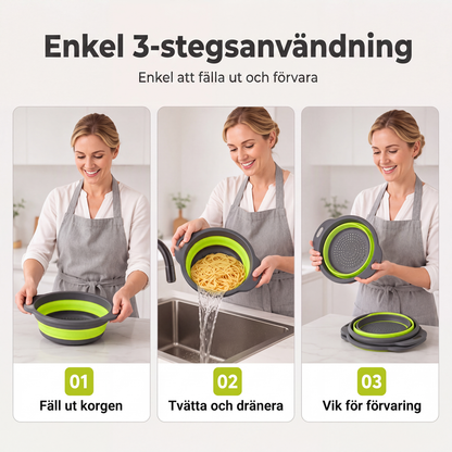 🥗 3-Piece Foldable Colander Set with Drainage Base – Compact Strainers for Pasta, Produce & Veggies 🍝