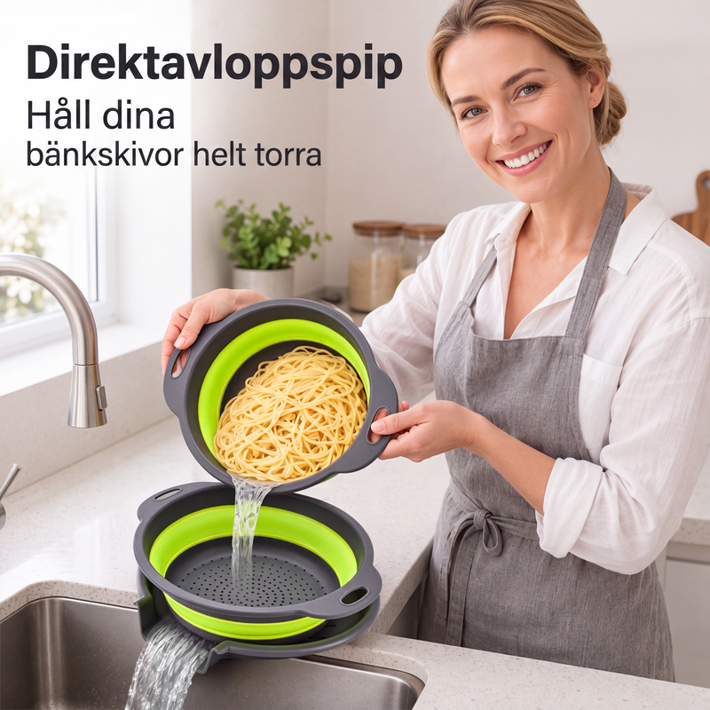 🥗 3-Piece Foldable Colander Set with Drainage Base – Compact Strainers for Pasta, Produce & Veggies 🍝