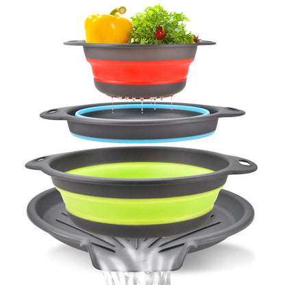 🥗 3-Piece Foldable Colander Set with Drainage Base – Compact Strainers for Pasta, Produce & Veggies 🍝