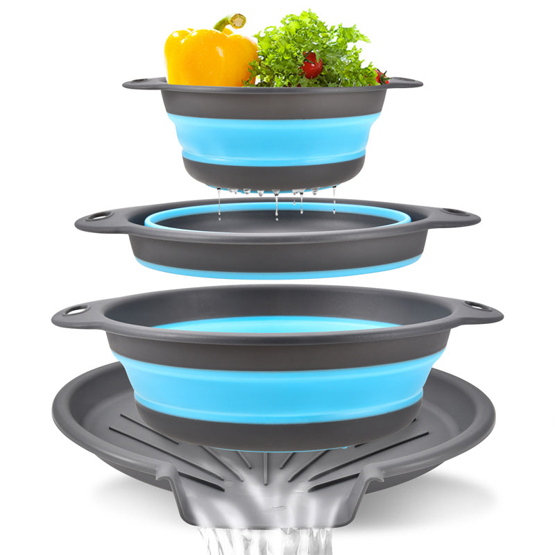🥗 3-Piece Foldable Colander Set with Drainage Base – Compact Strainers for Pasta, Produce & Veggies 🍝
