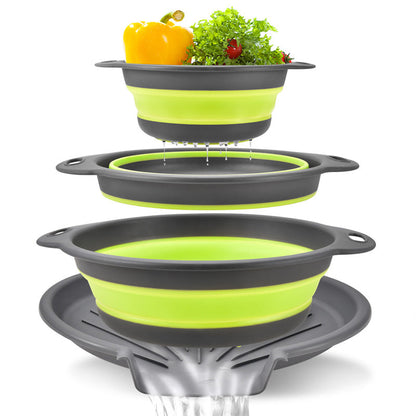🥗 3-Piece Foldable Colander Set with Drainage Base – Compact Strainers for Pasta, Produce & Veggies 🍝