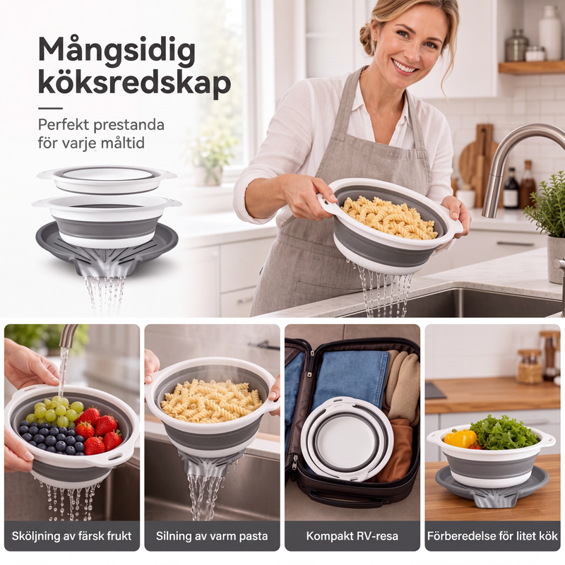 🥗 3-Piece Foldable Colander Set with Drainage Base – Compact Strainers for Pasta, Produce & Veggies 🍝