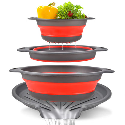 🥗 3-Piece Foldable Colander Set with Drainage Base – Compact Strainers for Pasta, Produce & Veggies 🍝