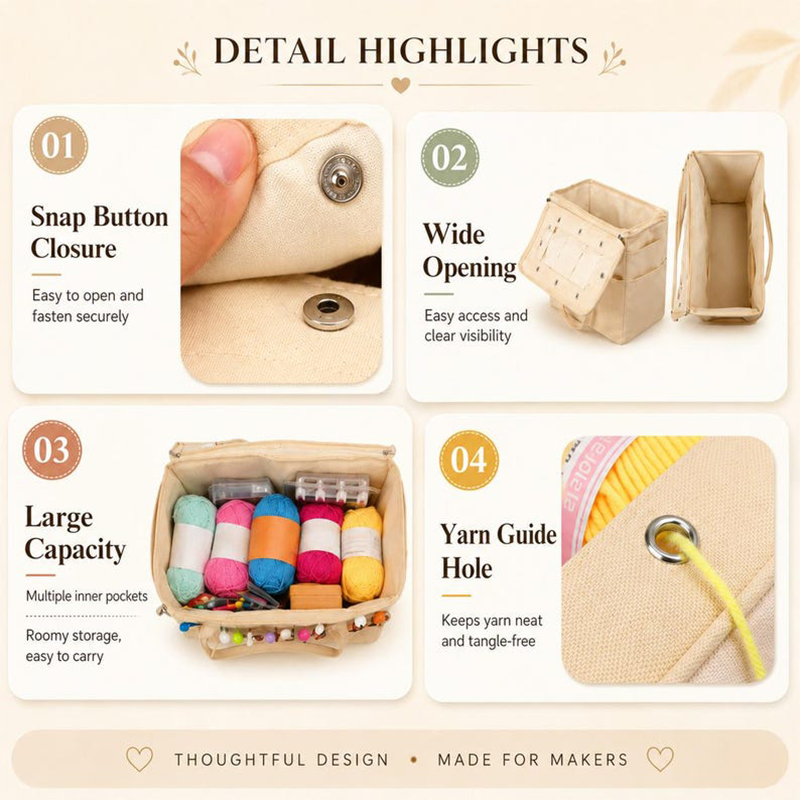 🧶 Autumn Hot Sale 50% OFF NOW! 👝 Canvas Yarn Storage Bag with Needle Pockets‑Portable Knitting Tote Organizer, Large Capacity Crochet Bag for Yarn Balls, Hooks & Accessories