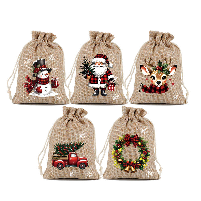 Christmas Drawstring Gift Bags – Festive Santa & Reindeer Prints, Double Drawstring Closure & Durable Fabric – Holiday Cheer in Every Gift ✨