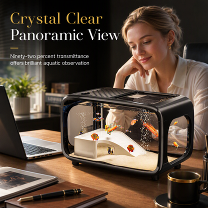 🐠 50% Off 🐠 CrystalView Panoramic Desktop Aquarium with Dual-Purpose Lid and Impact-Resistant Design ✨